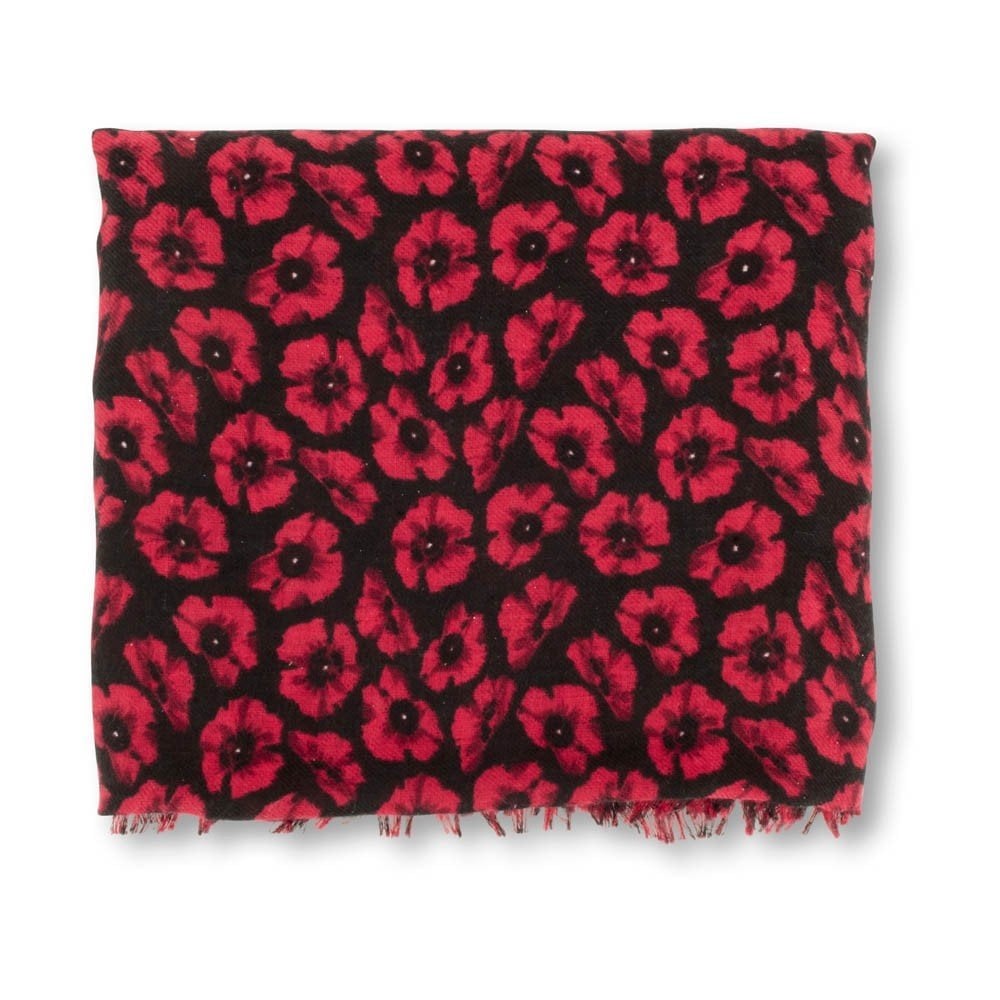 Black & Red Poppy Scarf Small Poppies