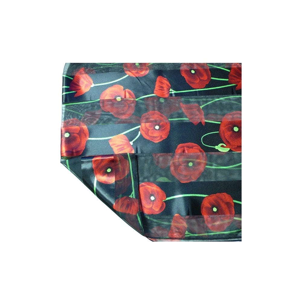 Silky Black Poppy Scarf, with green stems