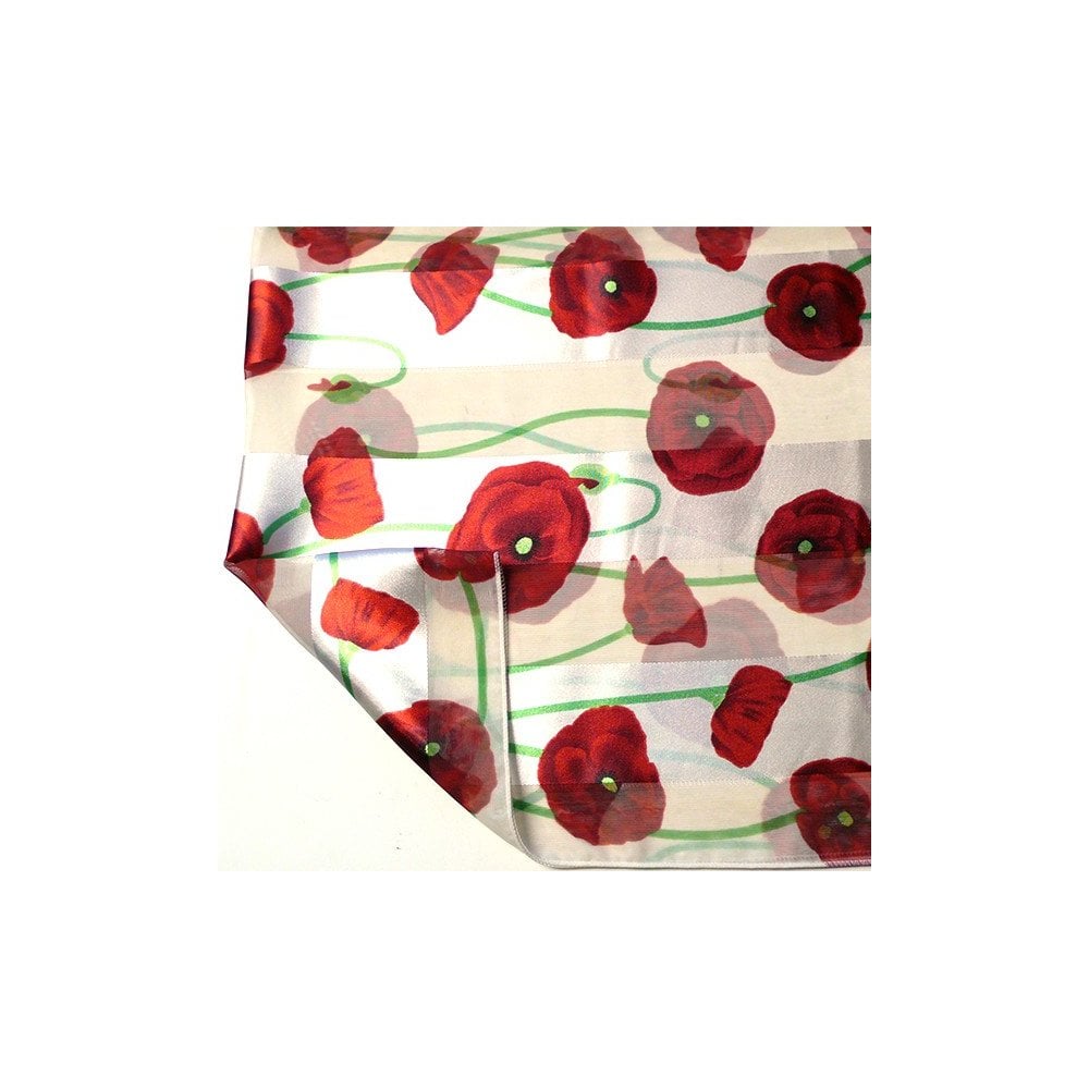 Silky White Poppy Scarf, with green stems