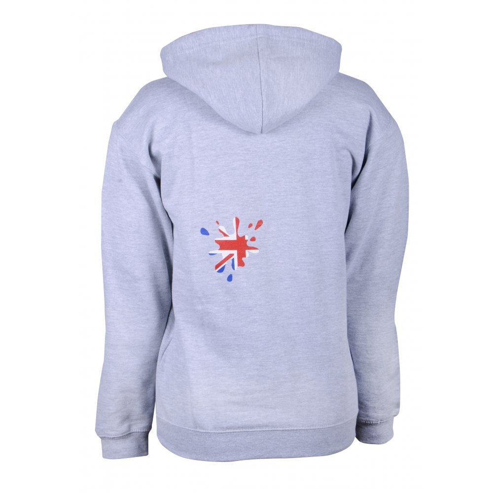 Kids Union Jack 'Splodge' Hoodie - Grey. Boys or Girls. Union Jack front & Back