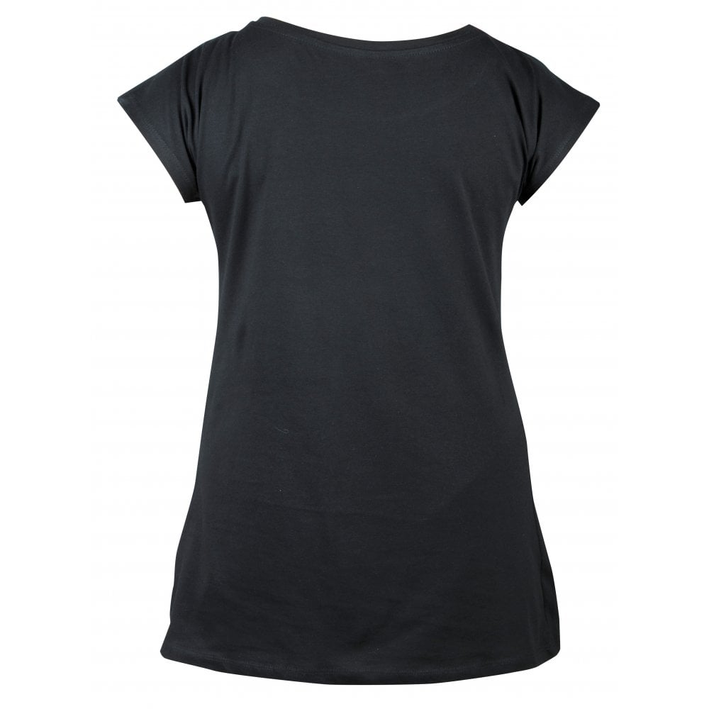 Ladies Black T-Shirt with Distressed Metallic Union Jack