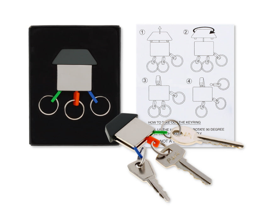 Metal House Keyring with 3 Removable Keys