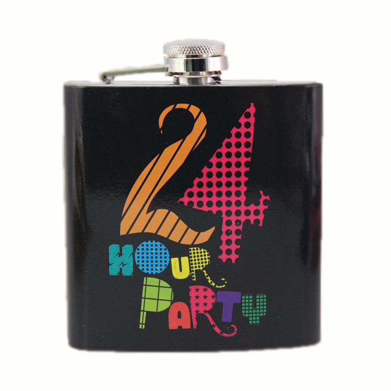 6oz '24 Hour Party' Stainless Steel Drinking Flask